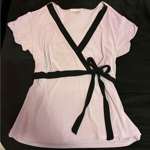 Fashion Bug Light Lavender Wrap Top with Black Trim